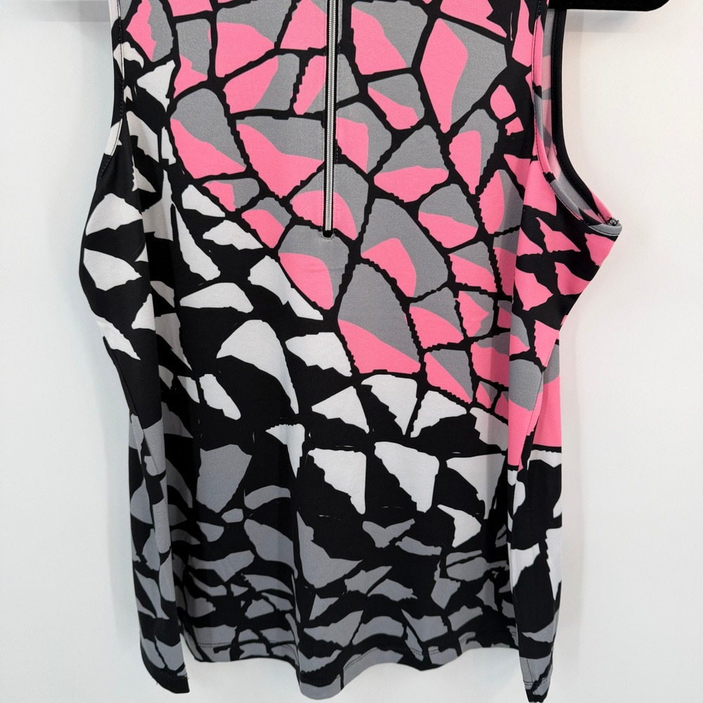 Simplicite Jamie Sadock Pink Black Geometric Mosaic Quarter Zip Sleeveless Top M - Picture 3 of 8